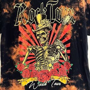 Chemistry Skeleton Roses Men T-Shirt Sz M Black Tie Dye Rock Love World Tour
